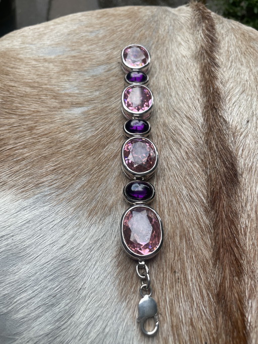 Bracelet en argent avec améthyste et tourmaline
