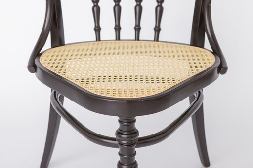 1 of 2 Vintage Bentwood Armchair Vienna Cane Seat 1990s | Black Beech Wood Chair | Rattan Seat Dining Chair
