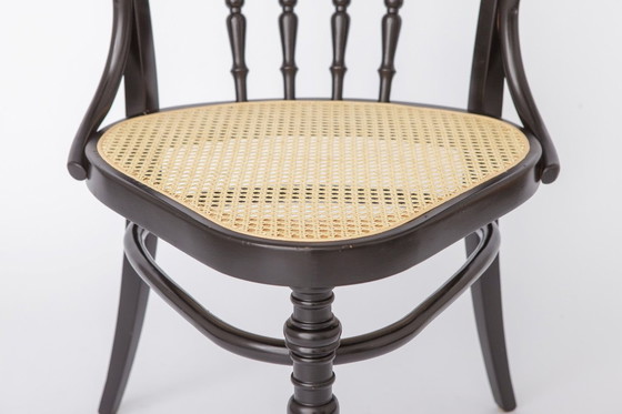 Image 1 of 1 of 2 Vintage Bentwood Armchair Vienna Cane Seat 1990s | Black Beech Wood Chair | Rattan Seat Dining Chair
