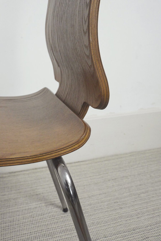 Image 1 of Chaises IKEA Gilbert en teck vintage, ensemble de 6 chaises de salle à manger empilables en contreplaqué de teck, style scandina