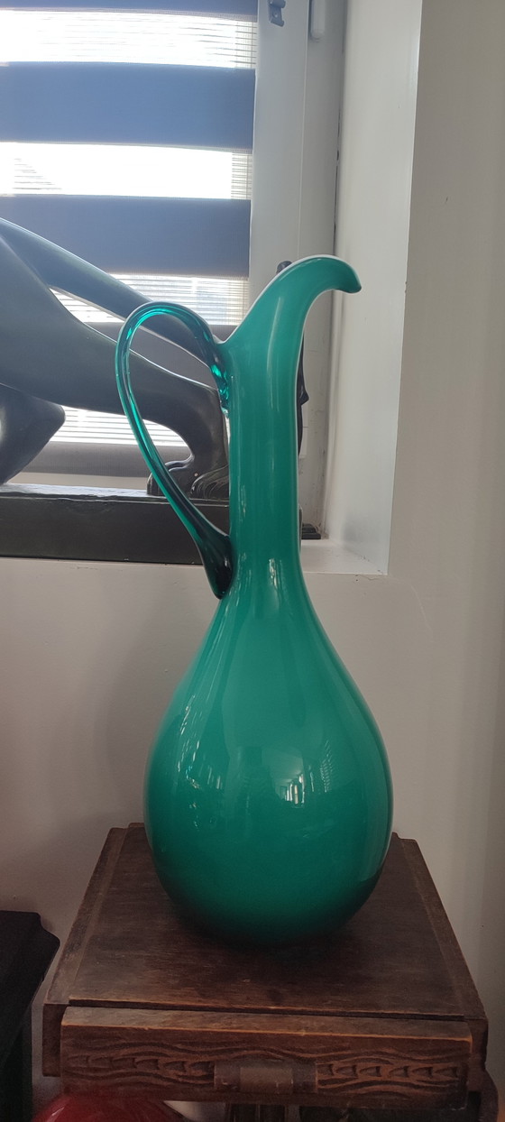 Large Vintage Empoli Double-Sided Glass Vase-Ewer (38 cm) (photo 15 of 15)