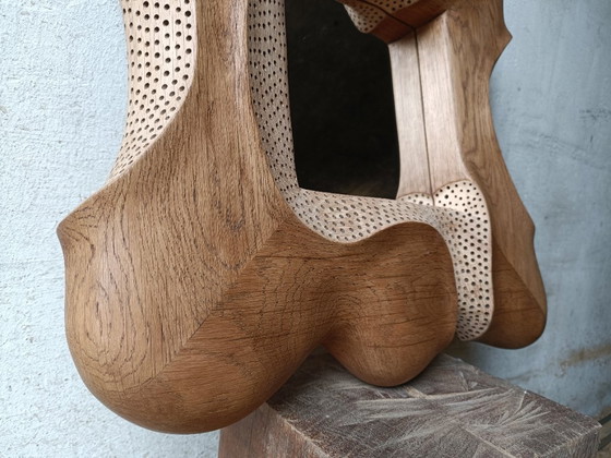 Image 1 of Carved and textured solid oak mirror