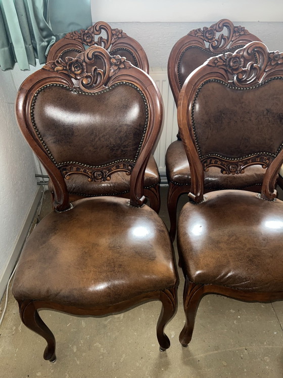 8 barocke Esszimmerstühle – Leder, Samt (photo 5 of 15)