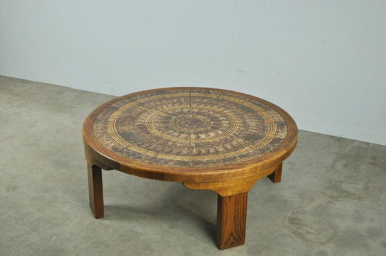 Image 1 of Vintage round wooden coffee table with ceramic tiles by Danish Ebbe Sørensen, 1970s