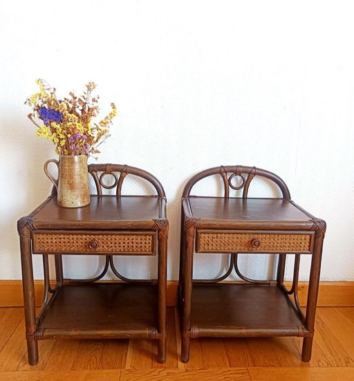 2 comodini vintage in rattan degli anni '60