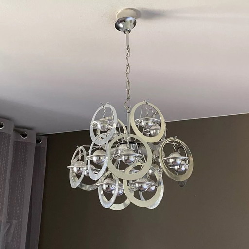 Lámpara colgante Sputnik Saturn. 1970. Era espacial. Italia.