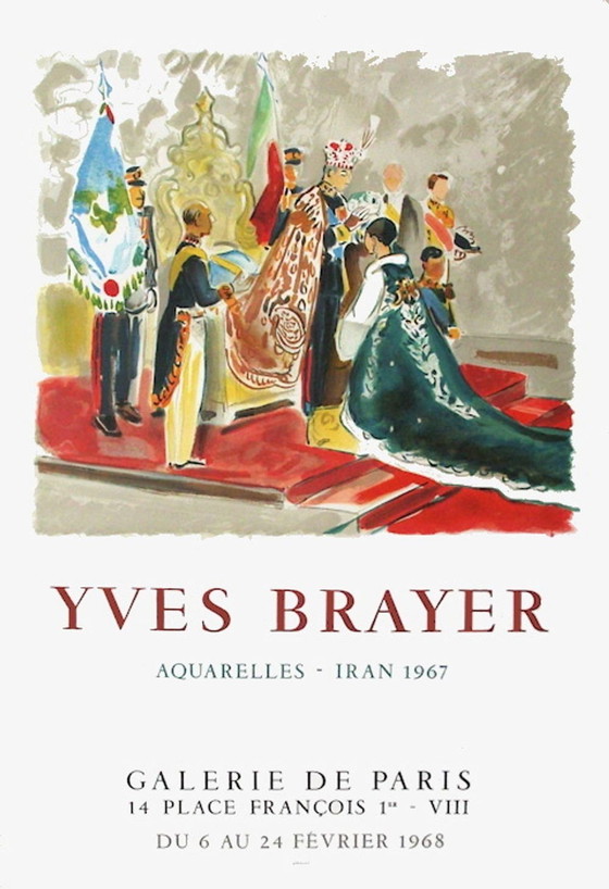 Image 1 of Yves Brayer Expo 68 - De Kroning van Iran, originele poster 1968