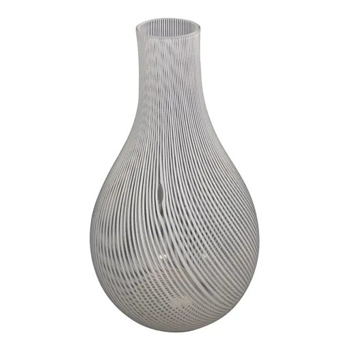 1970s Belvetro Murano - Piriform Glass Vase With Reticello Laitimo Decoration
