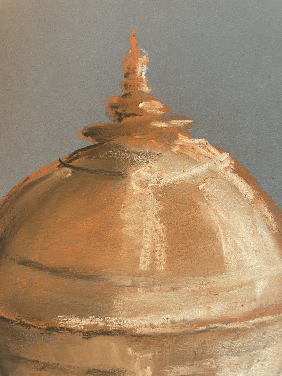 Image 1 of Scatola di caramelle in terracotta pastello su carta indaco