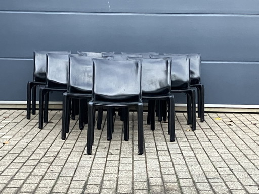 8x Cassina Cab chair Mario Bellini Black Harness Leather