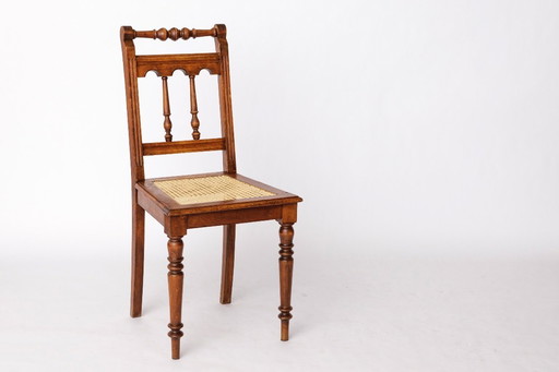 Antiker belgischer Stuhl – Esszimmerstuhl aus Buchenholz aus dem frühen 20. Jahrhundert mit gedrechselten Holzdetails und neuer 
