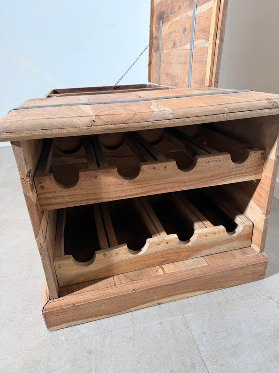 Coffre de rangement en teck avec casier à vin intégré – Meuble bar, Wood (photo 6 of 6)