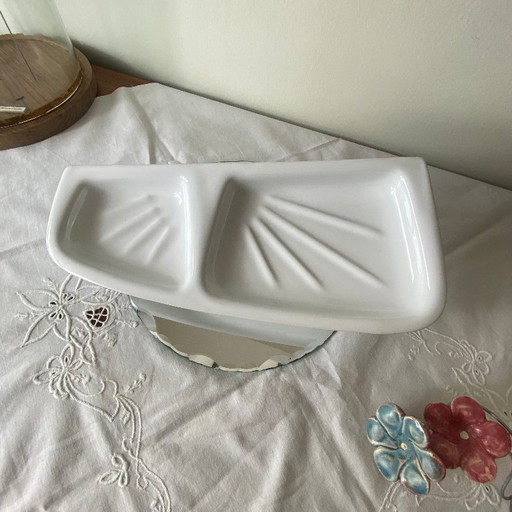 Ancien porte savon mural ancien céramique faïence blanc vintage 