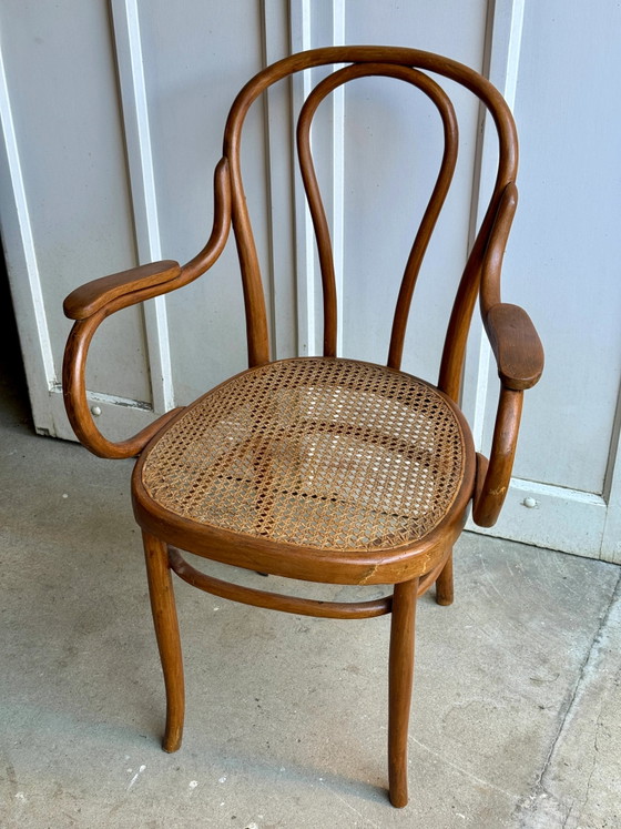 Josef & Jacob Kohn No. 18 Fauteuil en bois courbé et cannage, Marron, Vintage (photo 7 sur 11)