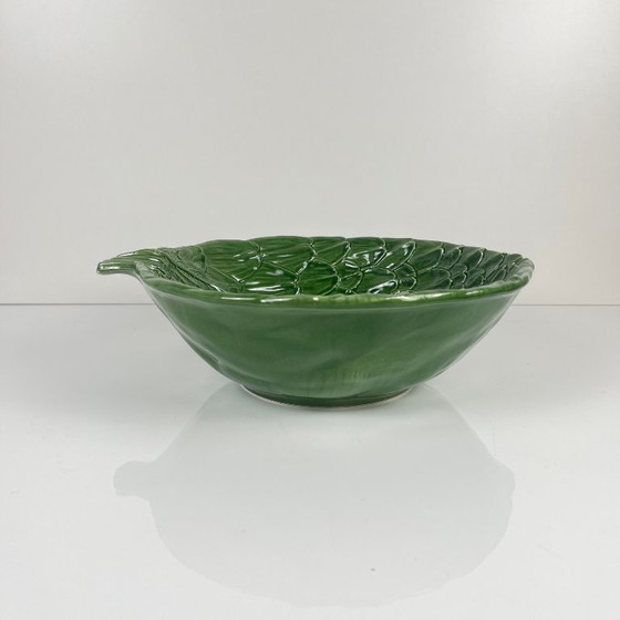Image 1 of Vintage saladeset van groene artisjokbladeren met saladekom + 6 schalen, jaren 70