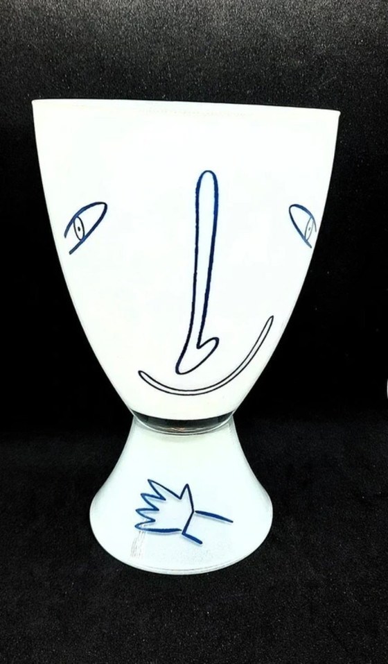 Image 1 of (W016) Vase Ritzenhoff Petit-Roulet blanc à motif abstrait
