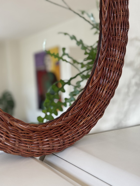 Image 1 of Vintage rattan wall mirror oval - boho retro 70s style