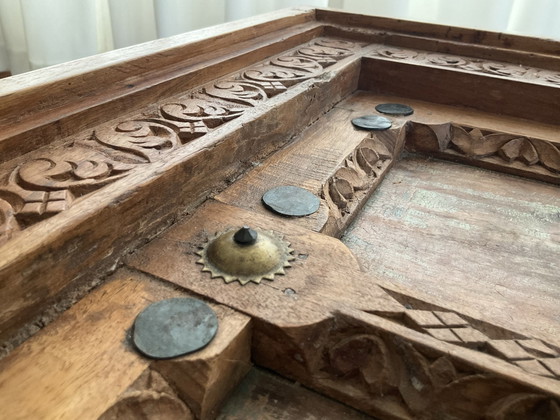 Beautiful Authentic Indian Coffee Table/Gate Table, Boho & Ibiza Style, Wood, Brass, Brown (photo 12 of 13)