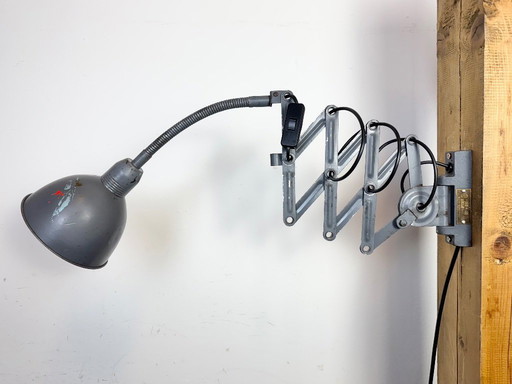 Grey Industrial Scissor Wall Lamp from Elektroinstala, 1960s