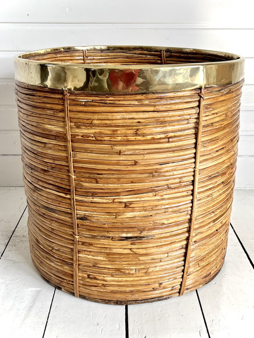 Gabrielle Crespi Vintage XL Planter/Basket Bamboo & Brass