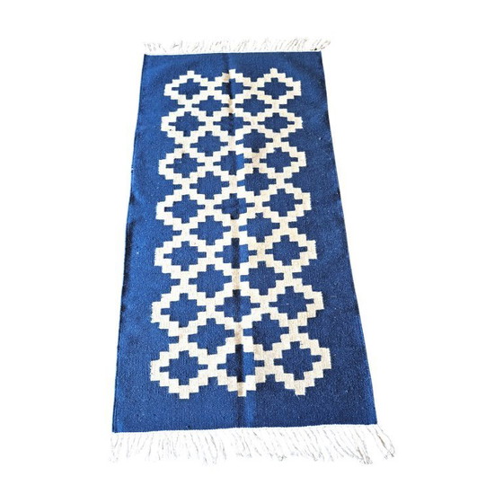 Image 1 of Senon Kelim Läufer 90 × 160 cm - Handgefertigt in Ägypten - Blauer Diamant, Flachgewebe