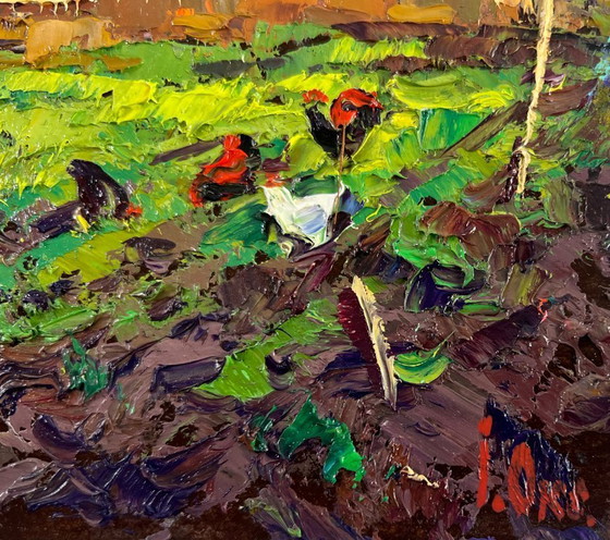 Image 1 of Original Oil Painting Summer Village Landscape Near the house that remembers everything