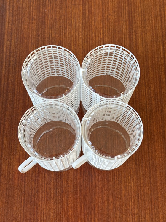 Image 1 of 4 Bauhaus glasses with metal holder Josef Hoffmann, Bieffeplast style