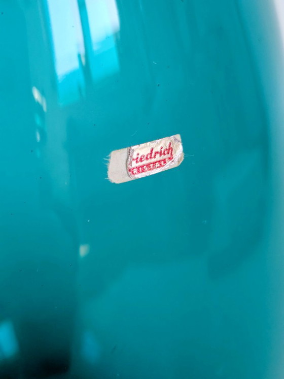 Image 1 of Midcentury Karl Friedrich Glas Mouth-Blown Teal Glass Vase, Votive Holder, 1960s German Art Glass