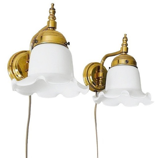 Set Wandlampen, Messing, mattiertes Glas, Hollywood Regency, 1970er Jahre