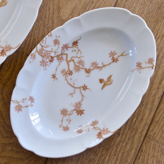 Image 1 of Coppia di piatti da portata antichi in porcellana Limoges Haviland, decoro a forma di uccello