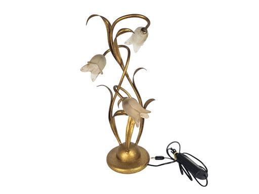 LS Italy - Vintage - gold-plated brass - Hollywood Regency style - tulips - table lamp - 1980s
