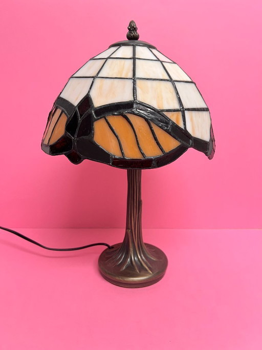 Vintage Tiffany style table lamp with glass shade, Art Deco floor lamp, Art Nouveau