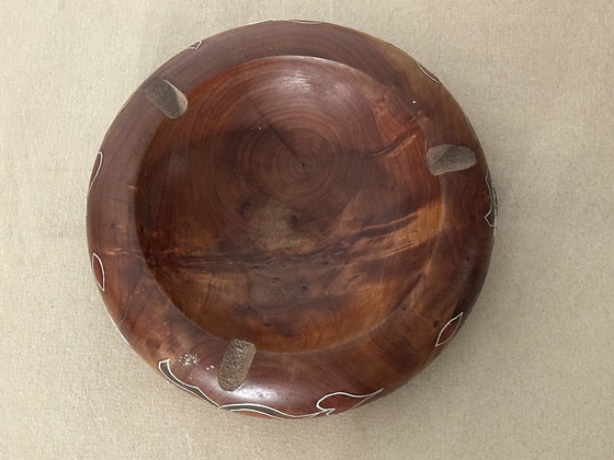 Image 1 of Vintage asbak in geverfd olijfhout en verfraaid met zilverdraad