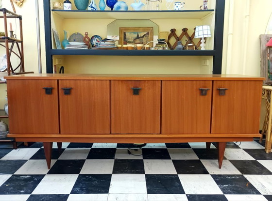 Image 1 of Teakhouten en leren dressoir van Malora, 1955