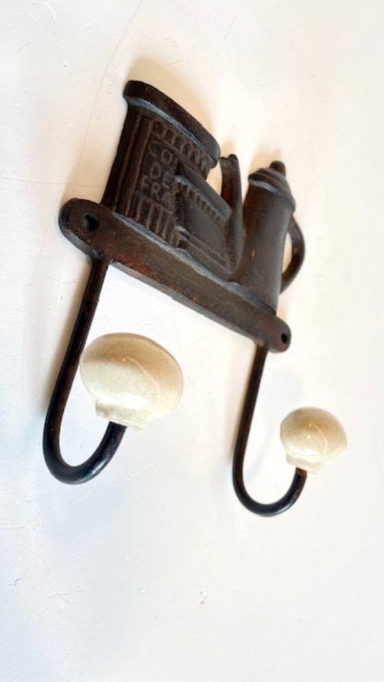 Image 1 of Cast Iron and Porcelain Towel Rack