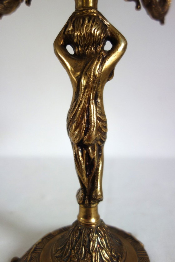 Pair of Cherub Gilt Bronze Candlesticks, early 20th Century, Decorative Objects, Brass, Gold, Vintage (photo 8 of 13)