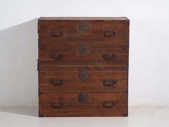 Antique Japanese Tansu Chest of Drawers - Meiji / Taishō Period (c. ) #5 – Iron (photo 28 of 40)