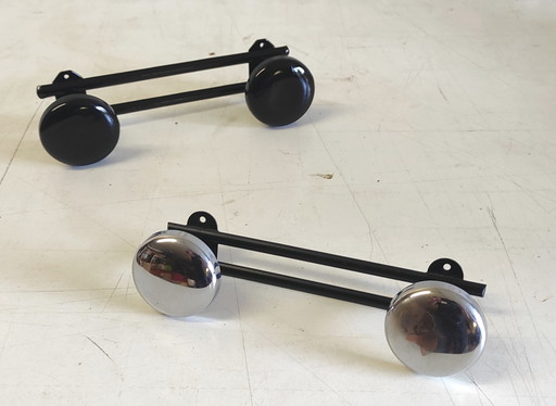 Vintage wall-mounted coat rack with 2 metal hooks - mid-20th century