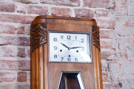 Originele art deco wandklok van ANGELUS, walnoothout, gerestaureerde Poolse afwerking, Frankrijk, jaren (photo 21 of 22)