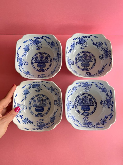 4 cuencos para servir Amsel Hamburg, cuencos para cereales, azul y blanco, estilo rústico.