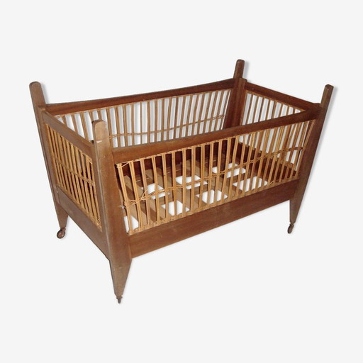 1960 wooden rattan bed