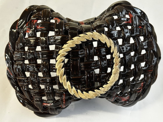 Image 1 of Cesto di frutta - Centrotavola a forma di cesto in ceramica di Vallauris 