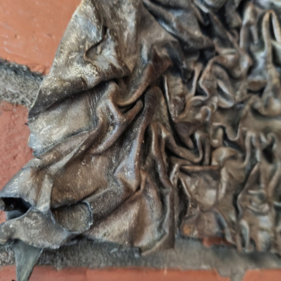 Image 1 of Handcrafted Leather Wall Sculpture 45×45 cm – Tuareg Inspired Mask Relief