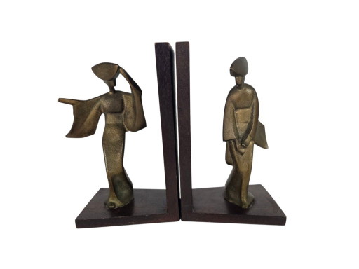 Vintage - Brutalist - Japanese bookends - Geishas - gilded - 2nd half of the 20th century