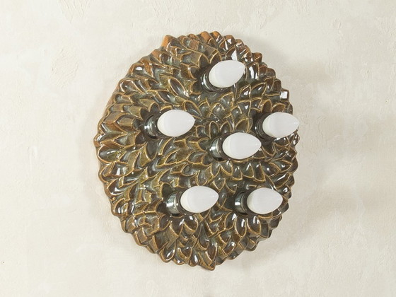 Lampada da parete in ceramica degli anni '70 con decorazioni floreali. – Applique (photo 4 of 7)