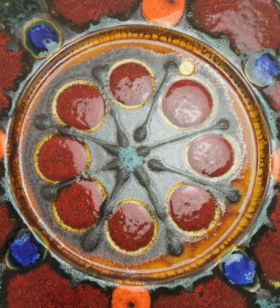 Image 1 of Colorful Vintage 17" Grünstadt Ceramic Platter Plate 1960s 70s Fat Lava