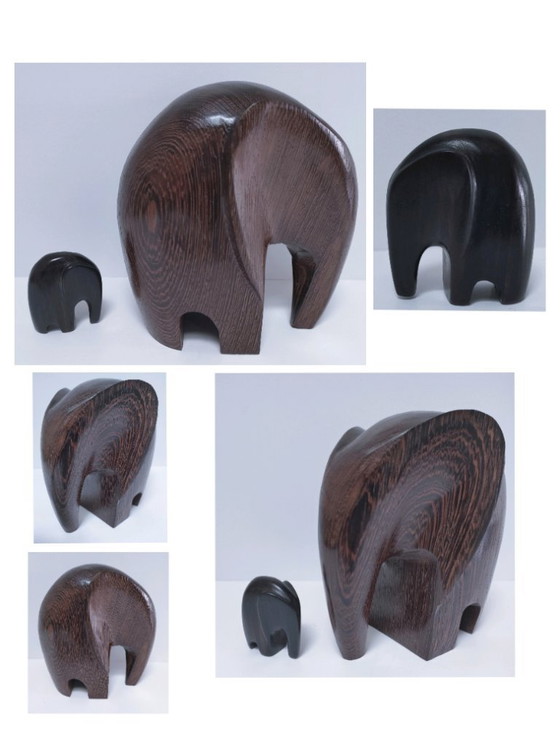 Image 1 of Dos esculturas de elefantes en madera preciosa.