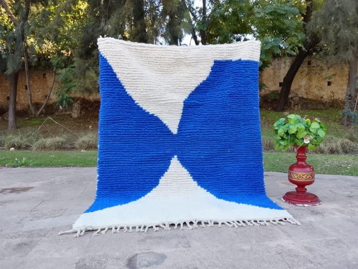 Alfombra hecha a mano - Alfombra mortocana - Alfombra blanca y azul 150/250 cm – Alberto Bazzani, vloerkleden en tapijten