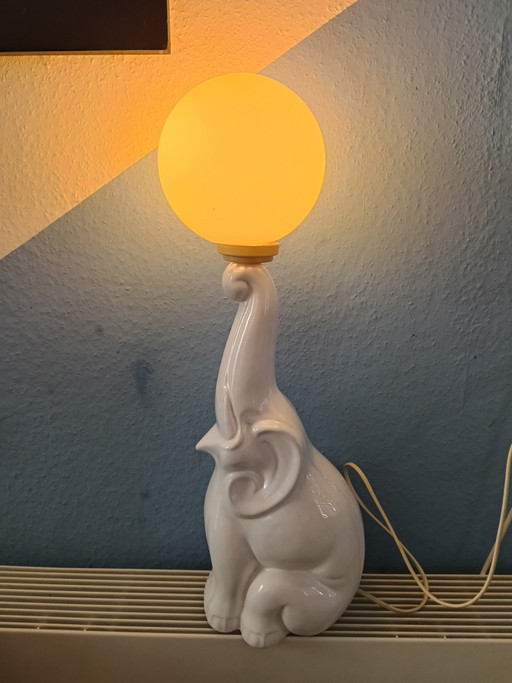 Vintage 1980er Elefanten Keramik Tischlampe