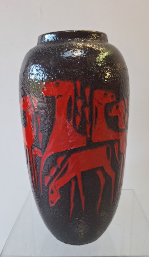 XL Scheurich keramik vase with horses.